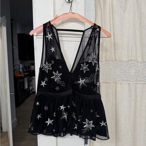 Express Black Top with Embroidered Star Details